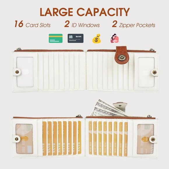 Women's Leather Wallet RFID Bifold Large Capacity Card Holder with Zipper - Picture 3 of 7